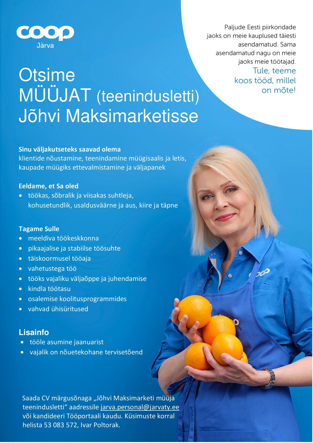 Coop Järva MÜÜJA (teenindusletti) Jõhvi Maksimarket (Coop Järva)