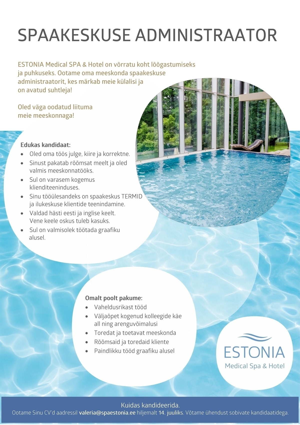 Estonia Spa Hotels AS ESTONIA Medical Spa&Hotel spaakeskuse administraator