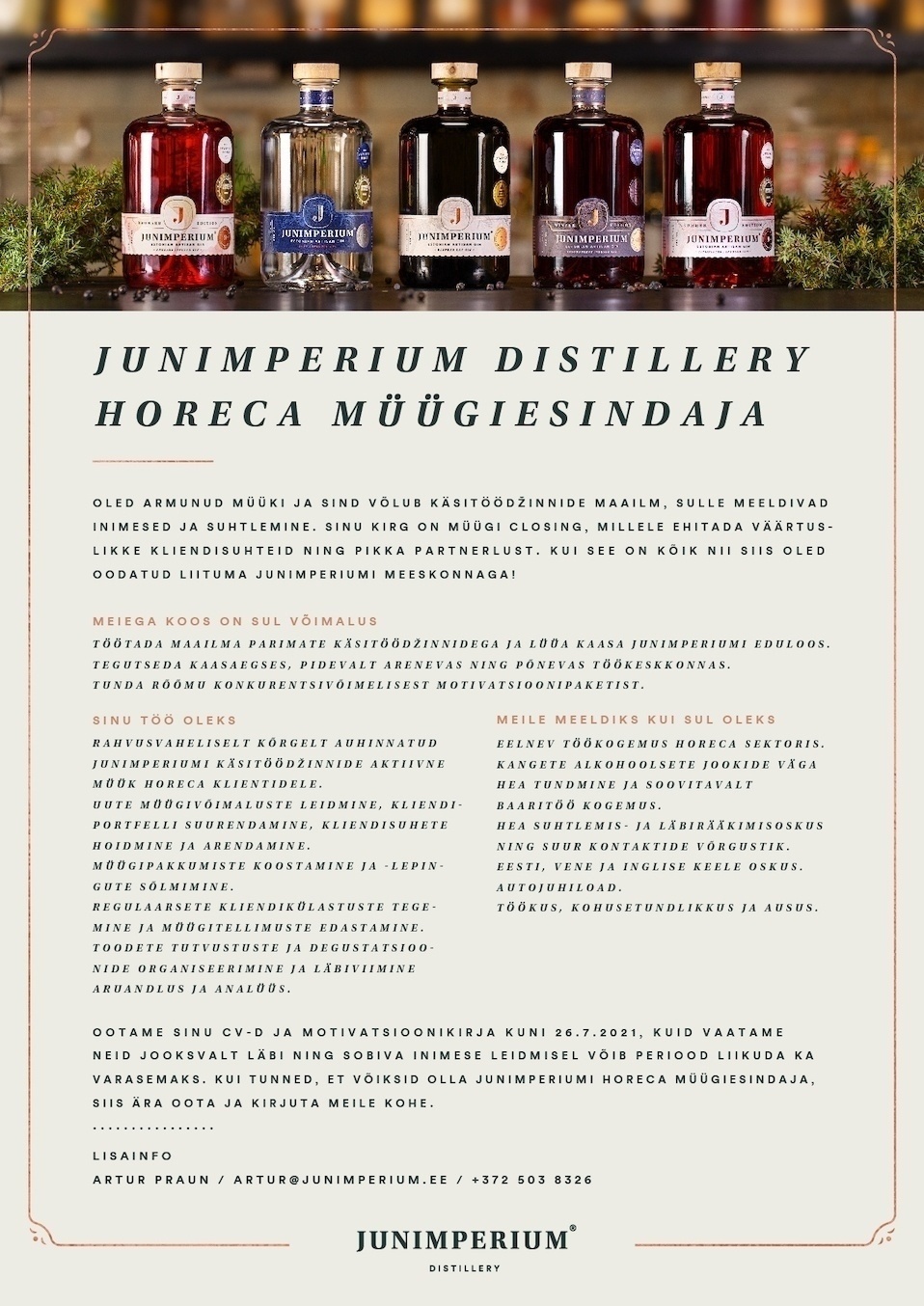 JUNIMPERIUM DISTILLERY OÜ HoReCa müügiesindaja