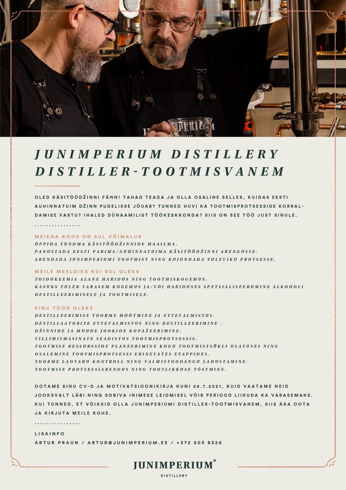 JUNIMPERIUM DISTILLERY OÜ Distiller-tootmisvanem