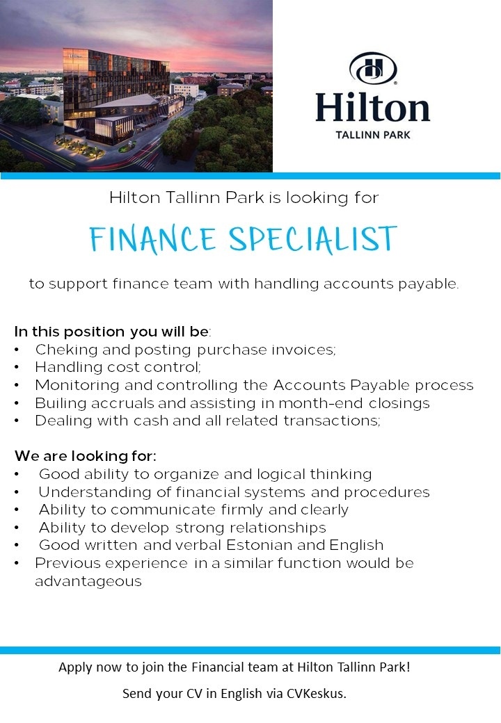 Hilton Tallinn Park Finance specialist