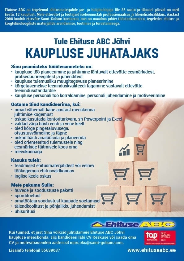 Optimera Estonia AS - Ehituse ABC Kaupluse juhataja (Jõhvi Ehituse ABC)