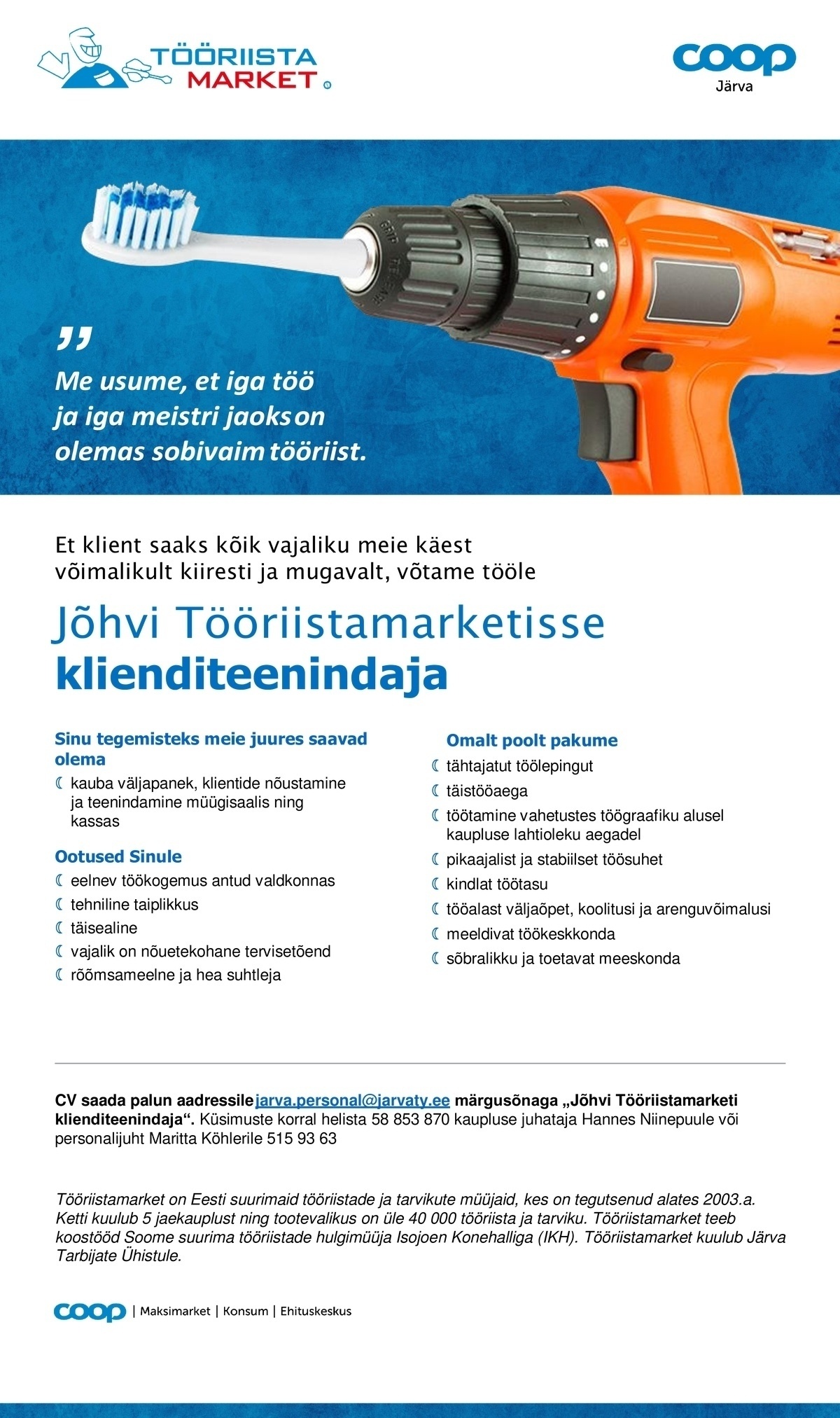 Coop Järva KLIENDITEENINDAJA Jõhvi Tööriistamarket (Coop Järva)