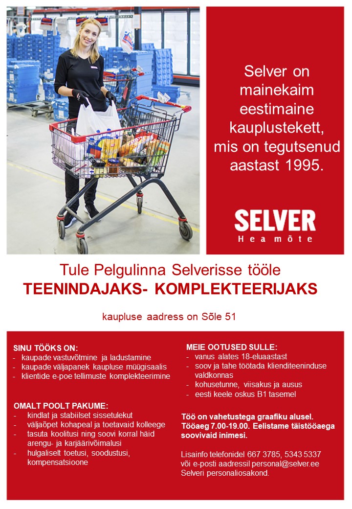 Selver Teenindaja-komplekteerija Pelgulinna Selveris