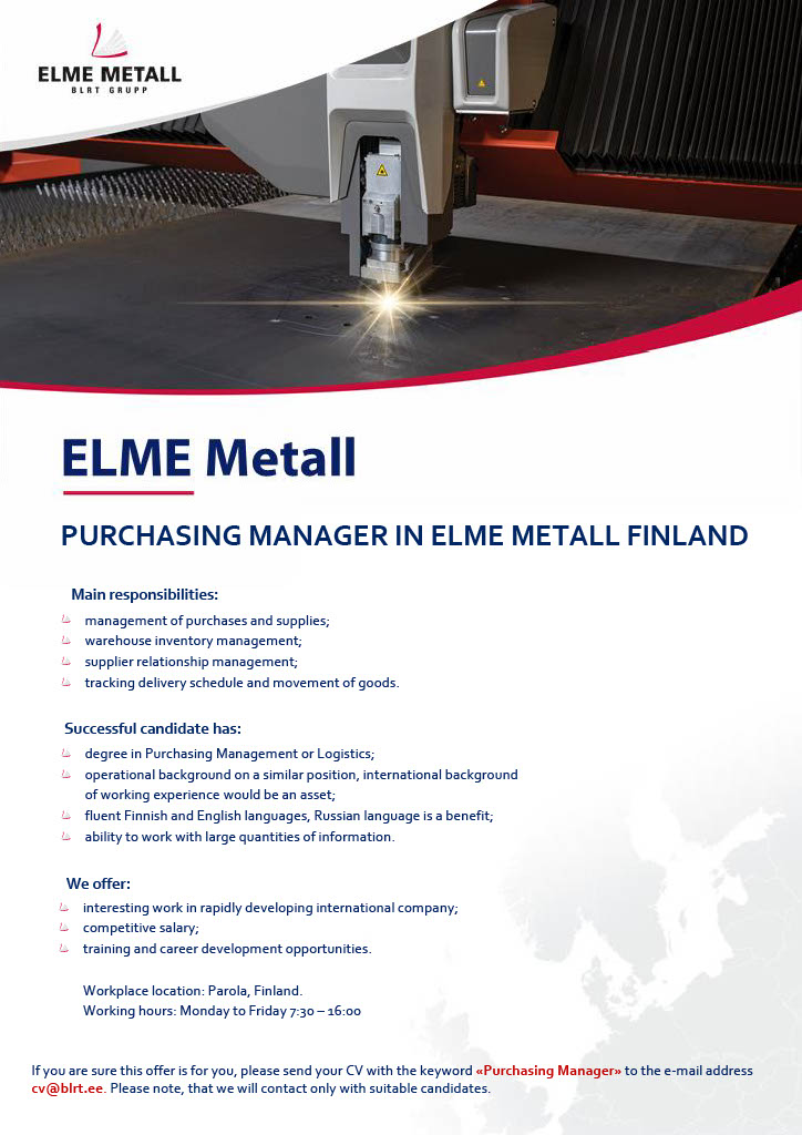 Elme Metall OÜ Purchasing Manager