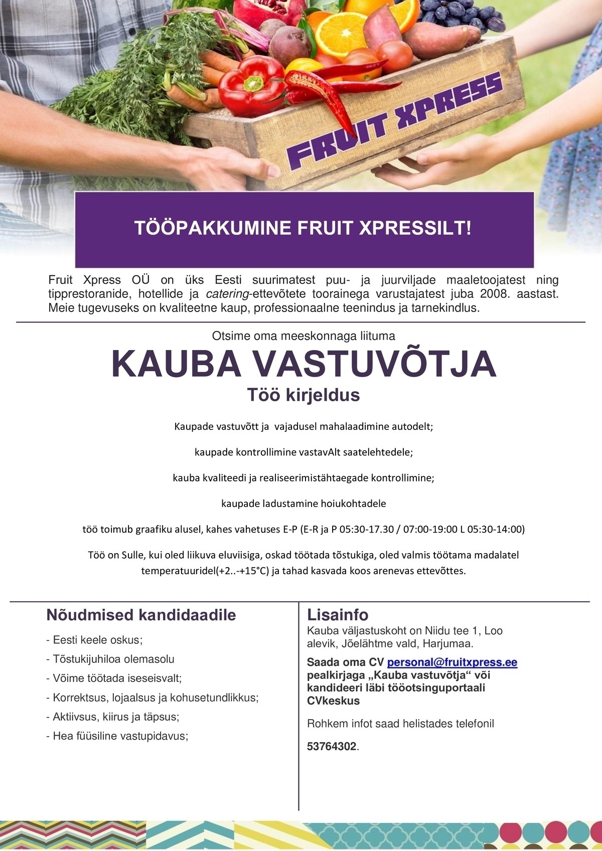 Fruit Xpress OÜ Kauba vastuvõtja