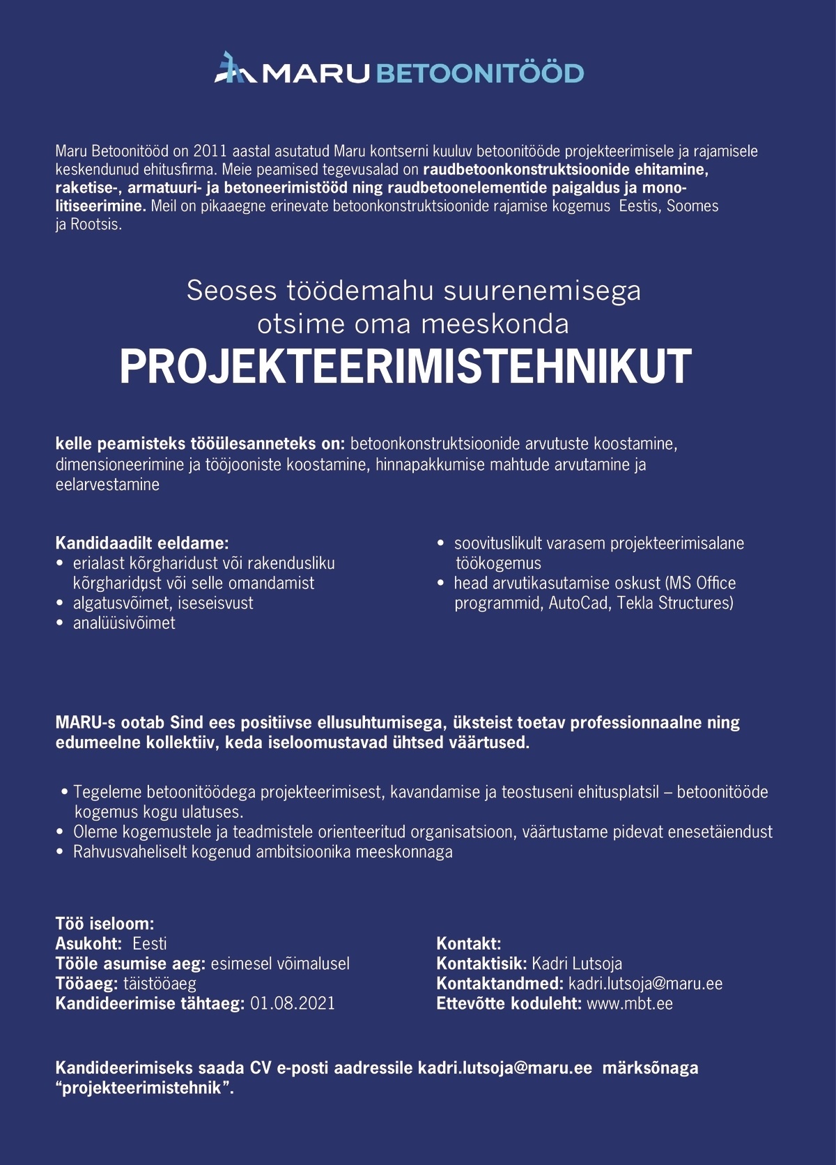 MARU BETOONITÖÖD OÜ Projekteerimistehnik