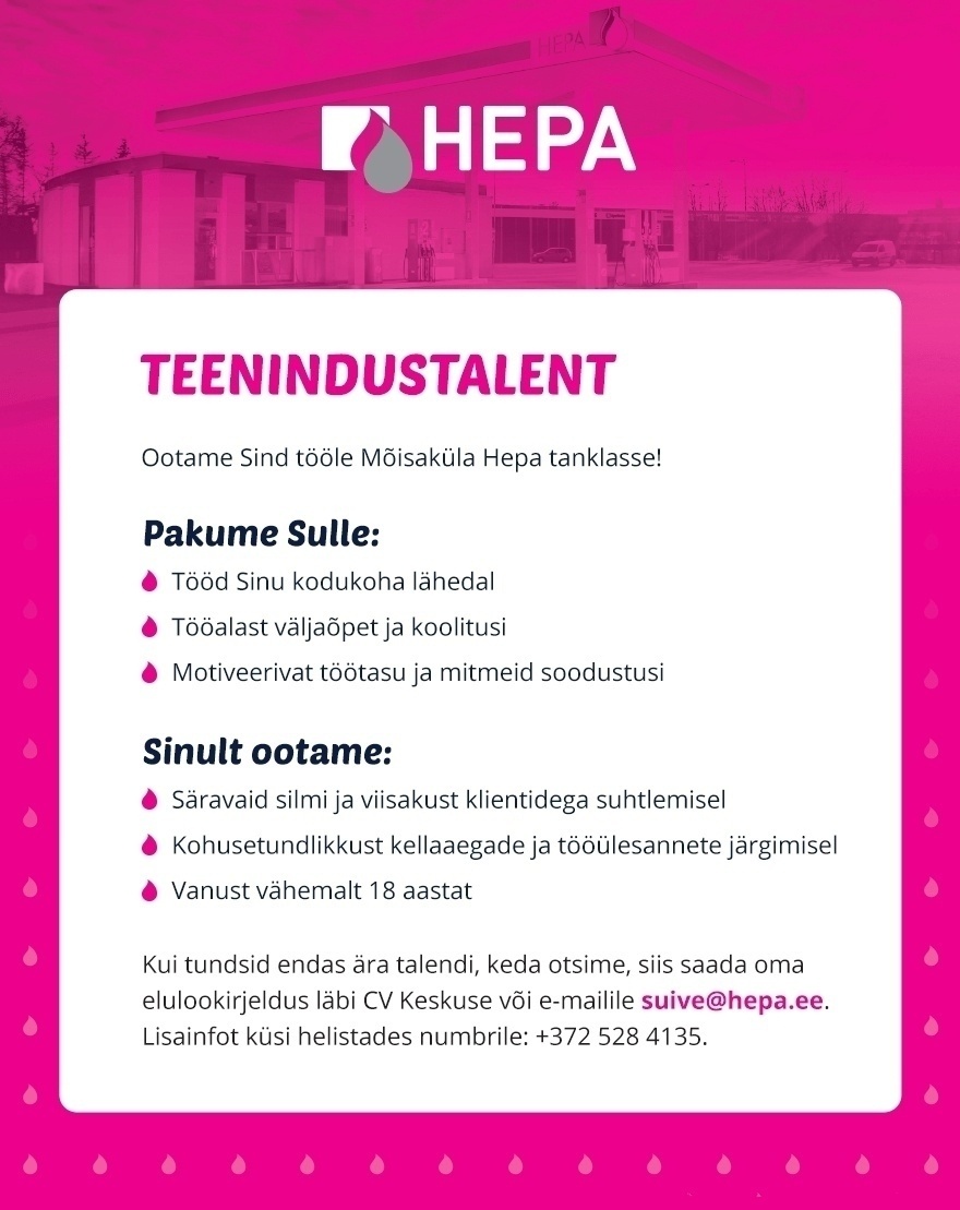 HEPA OÜ Klienditeenindaja (Mõisaküla Hepasse)