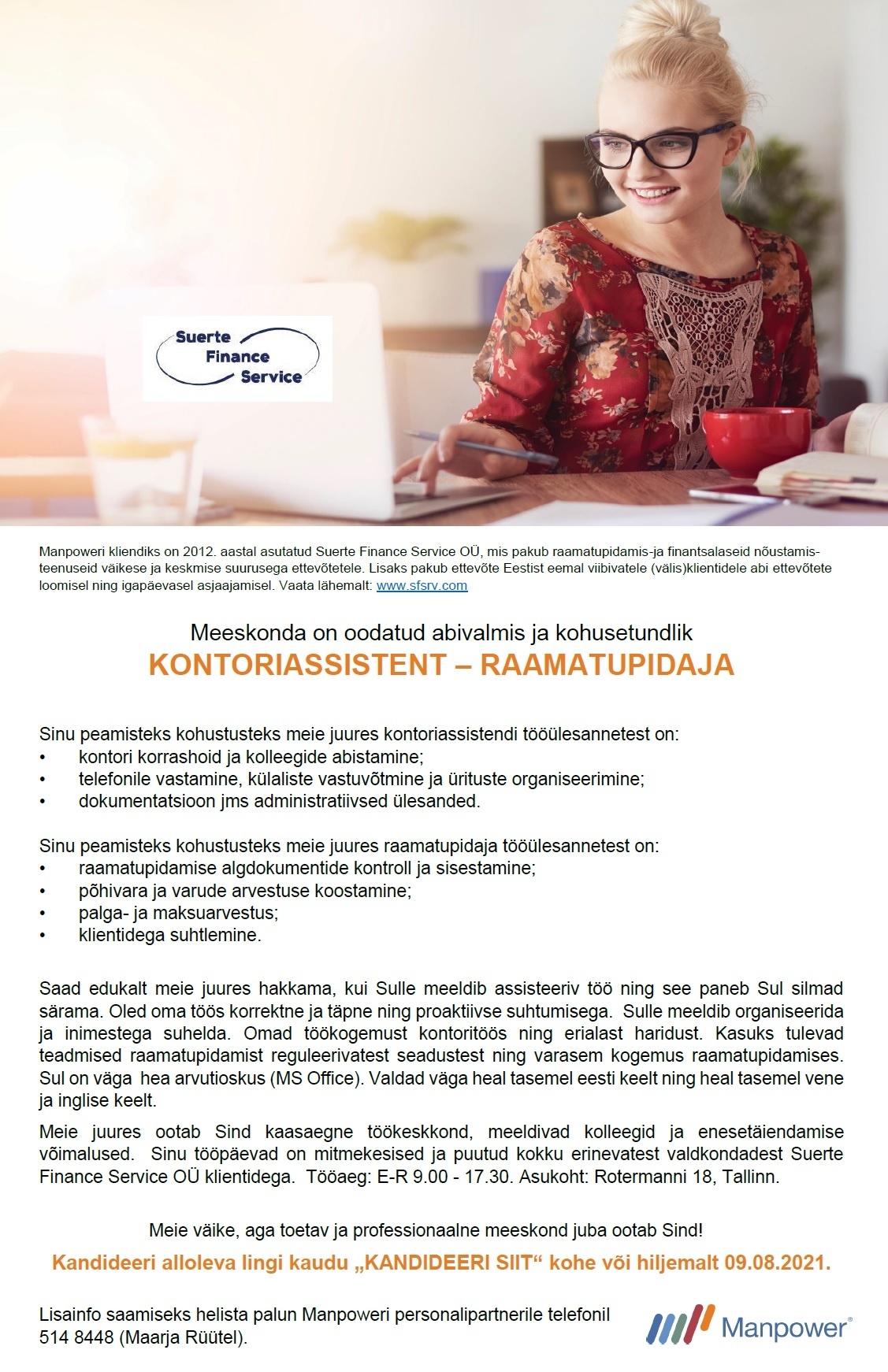 Manpower OÜ KONTORIASSISTENT – RAAMATUPIDAJA