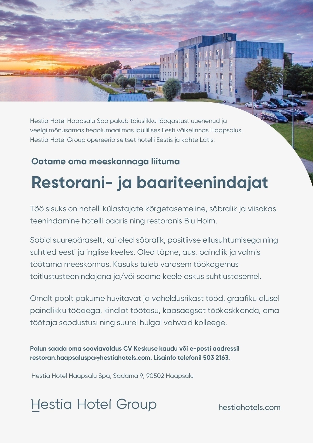 Hestia Hotel Haapsalu Spa Restorani- ja baariteenindaja (Hestia Hotel Haapsalu Spa)