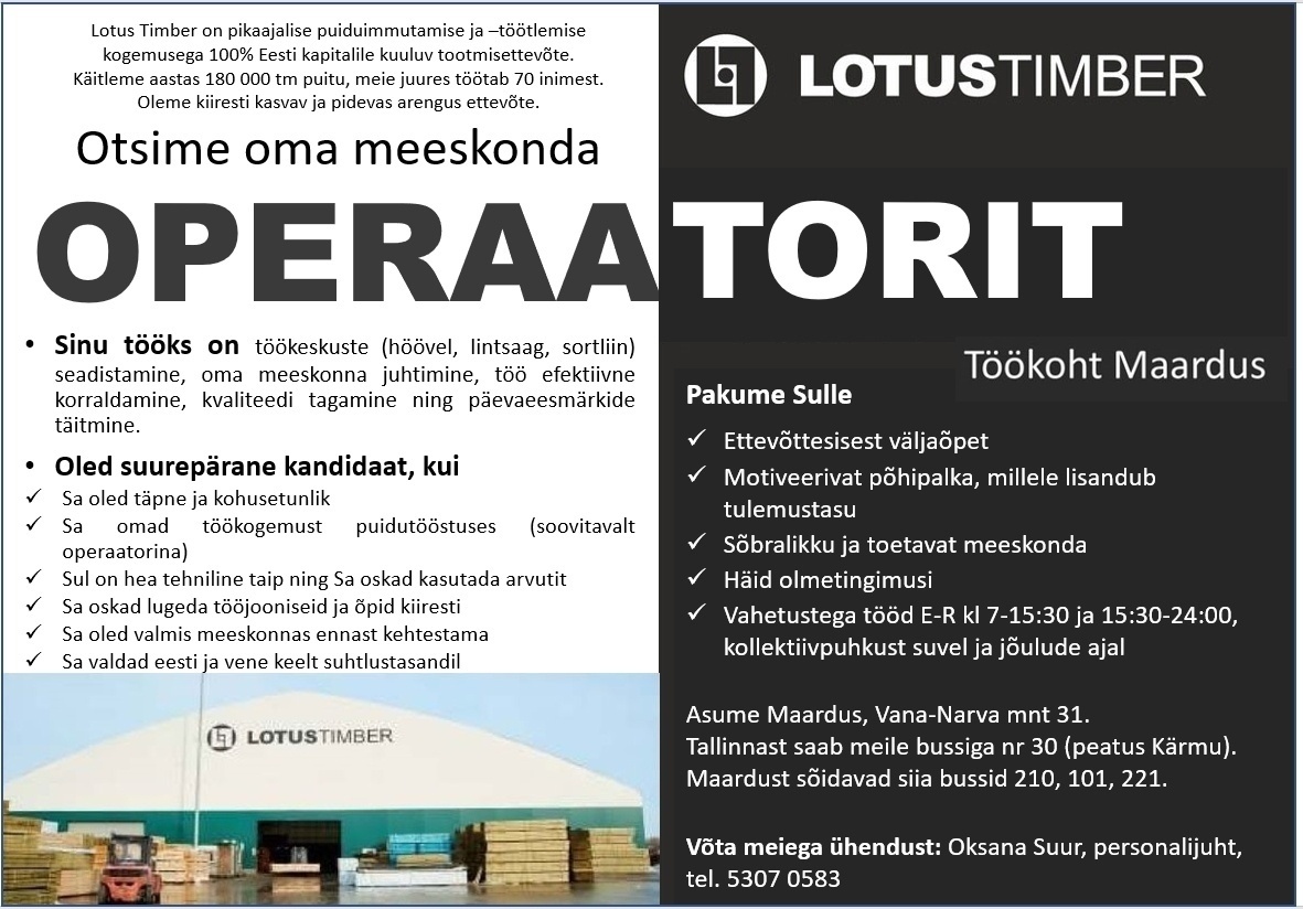 Lotus Timber OÜ Operaator