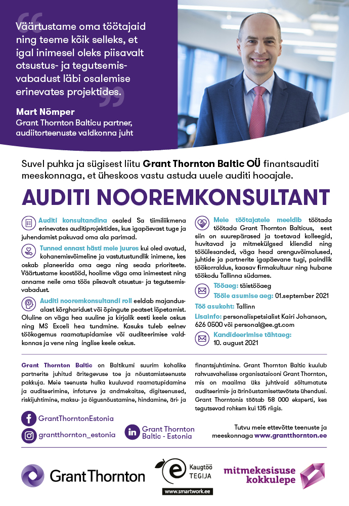 Grant Thornton Baltic OÜ Auditi nooremkonsultant