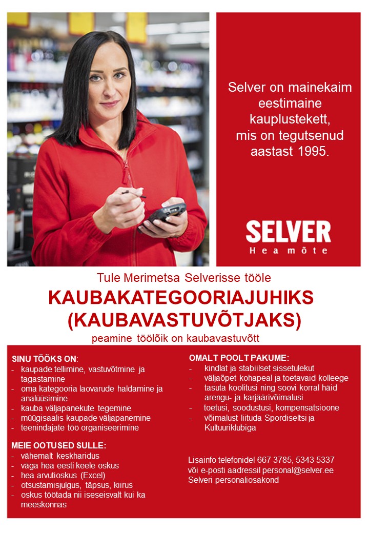 Selver Kaubakategooriajuht (kaubavastuvõtja) Merimetsa Selveris