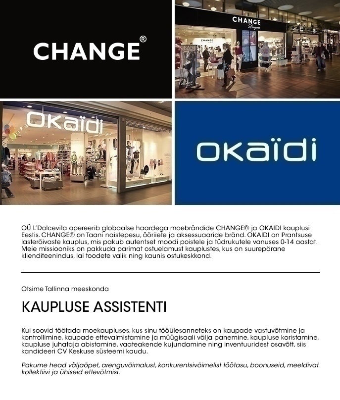 L'Dolcevita OÜ Assistent/Laotöötaja - Okaidi Ülemiste lasteriiete kauplusesse