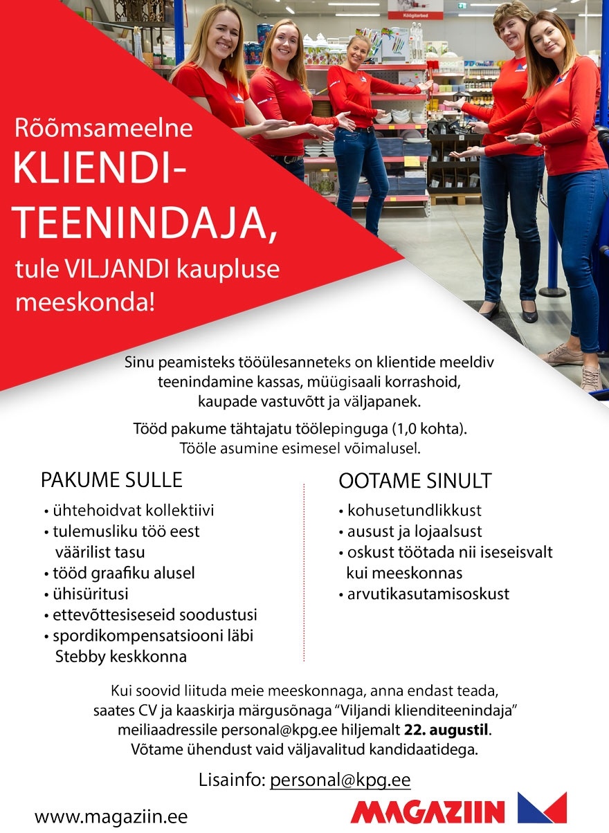 KPG Kaubanduse OÜ Viljandi Magaziin klienditeenindaja