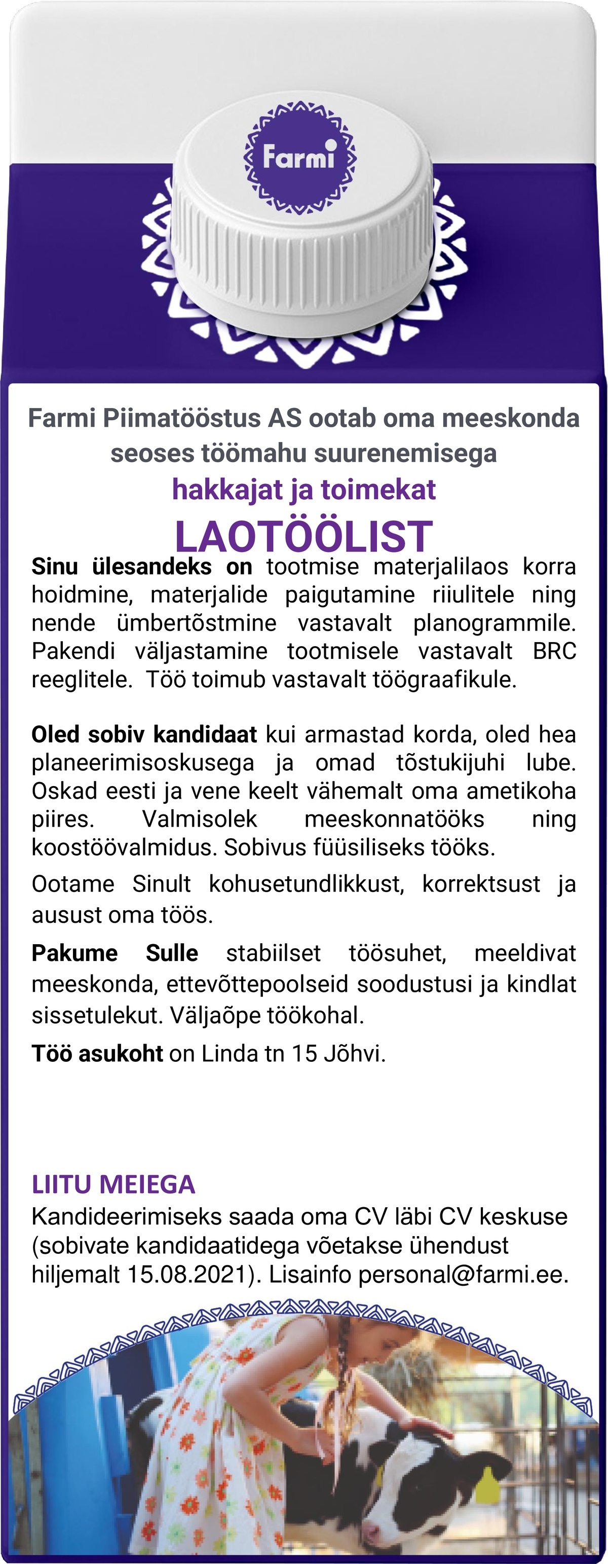 Farmi Piimatööstus AS Laotööline