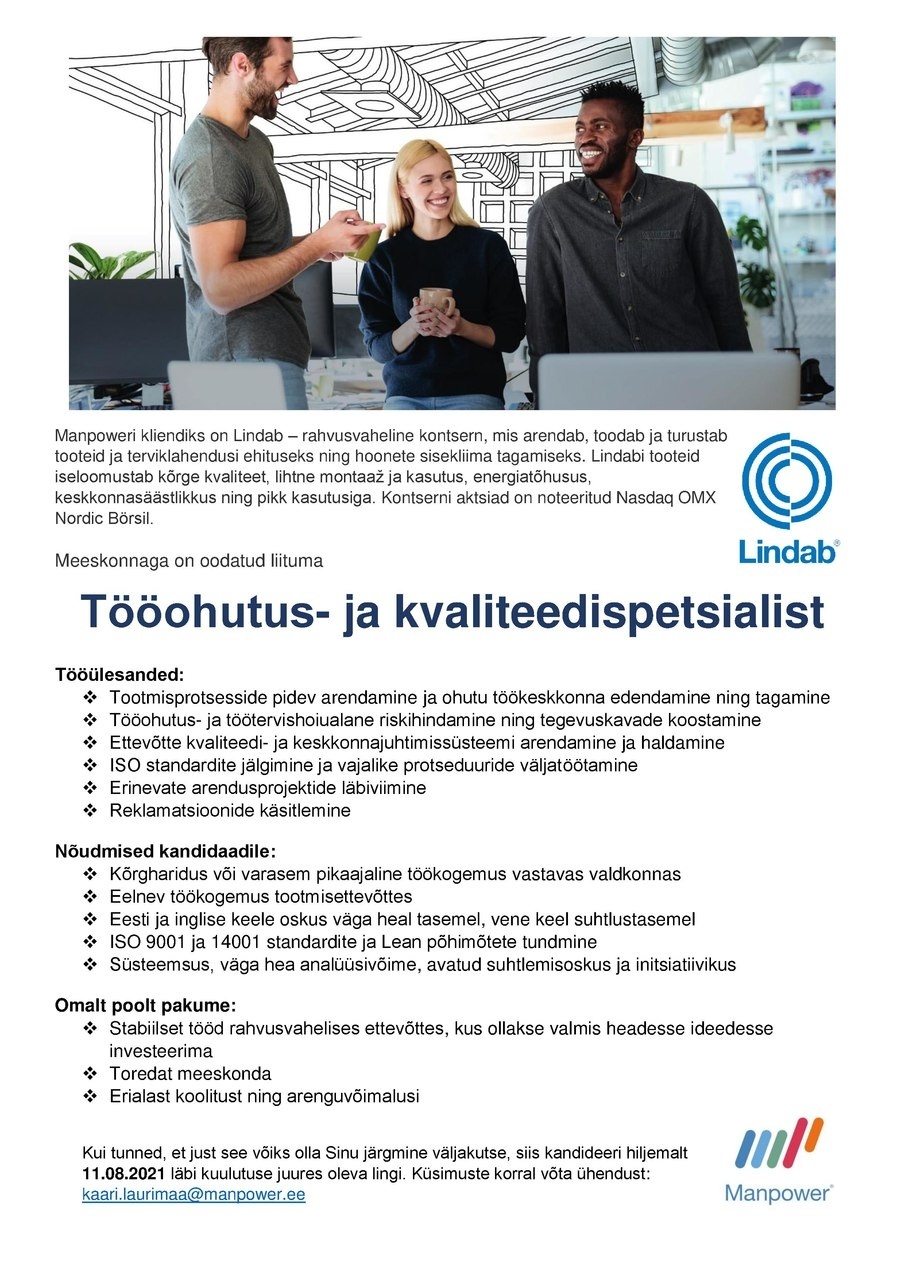 Manpower OÜ TÖÖOHUTUS- JA KVALITEEDISPETSIALIST