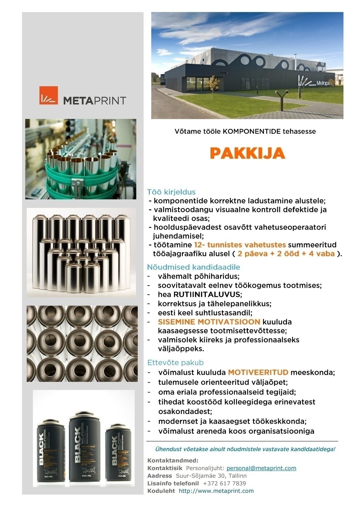 Metaprint AS PAKKIJA (Komponentide tehas)