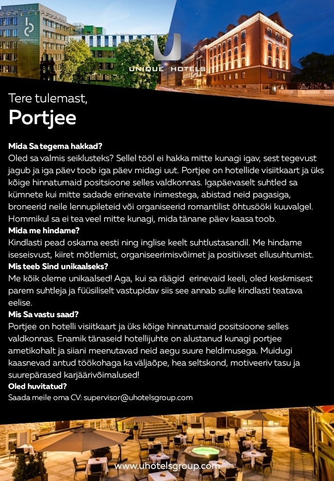 Unique Hotels Group Hotelli vastuvõtuleti portjee