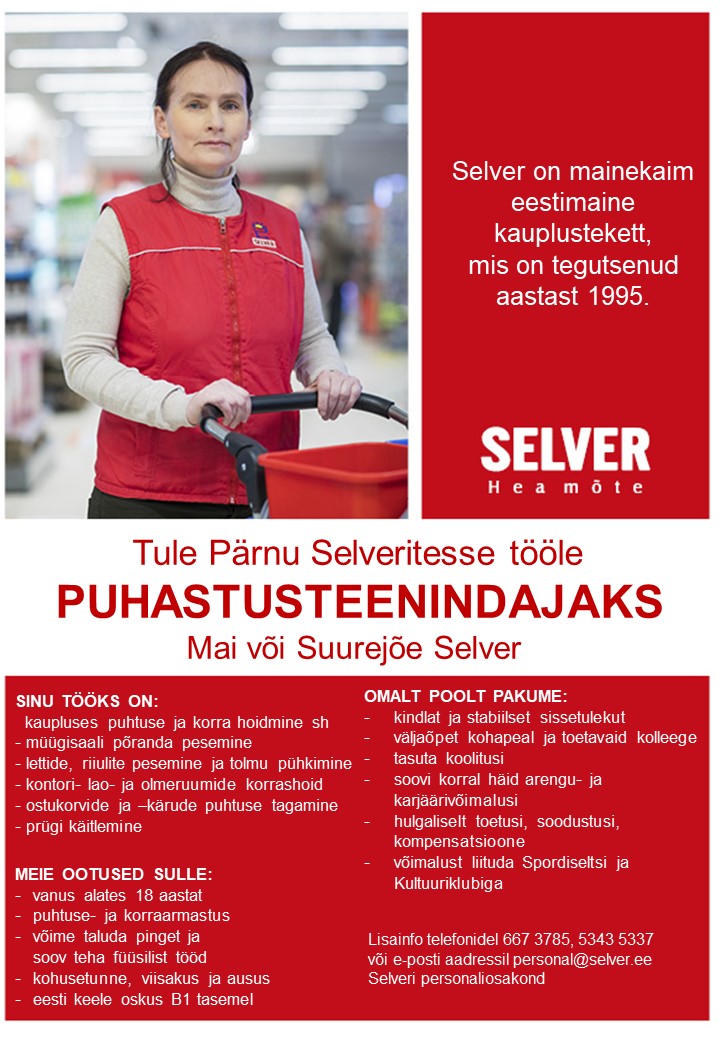 Selver Puhastusteenindaja Pärnu Selverites