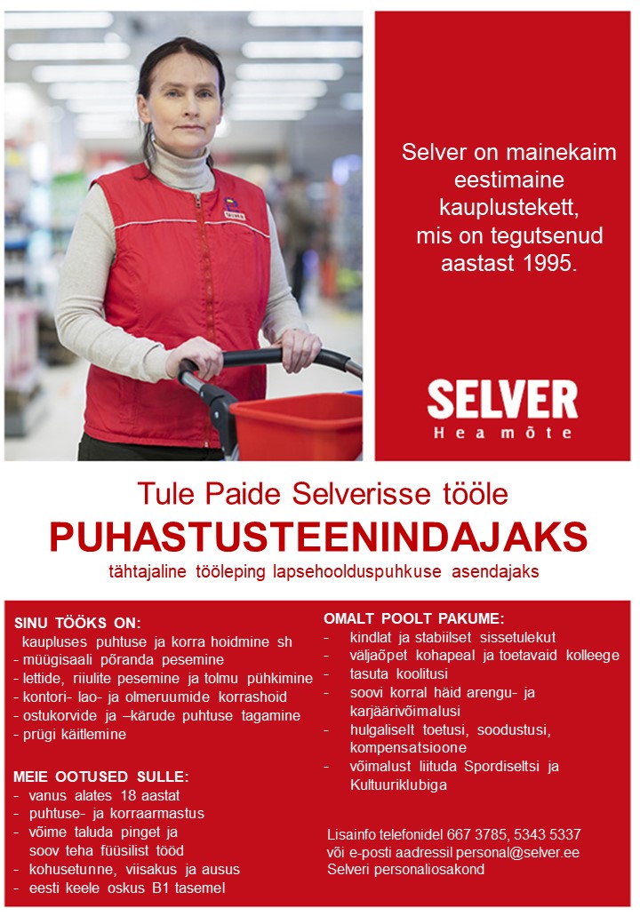 Selver Puhastusteenindaja Paide Selveris