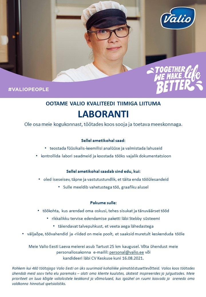 Valio Eesti AS Laborant