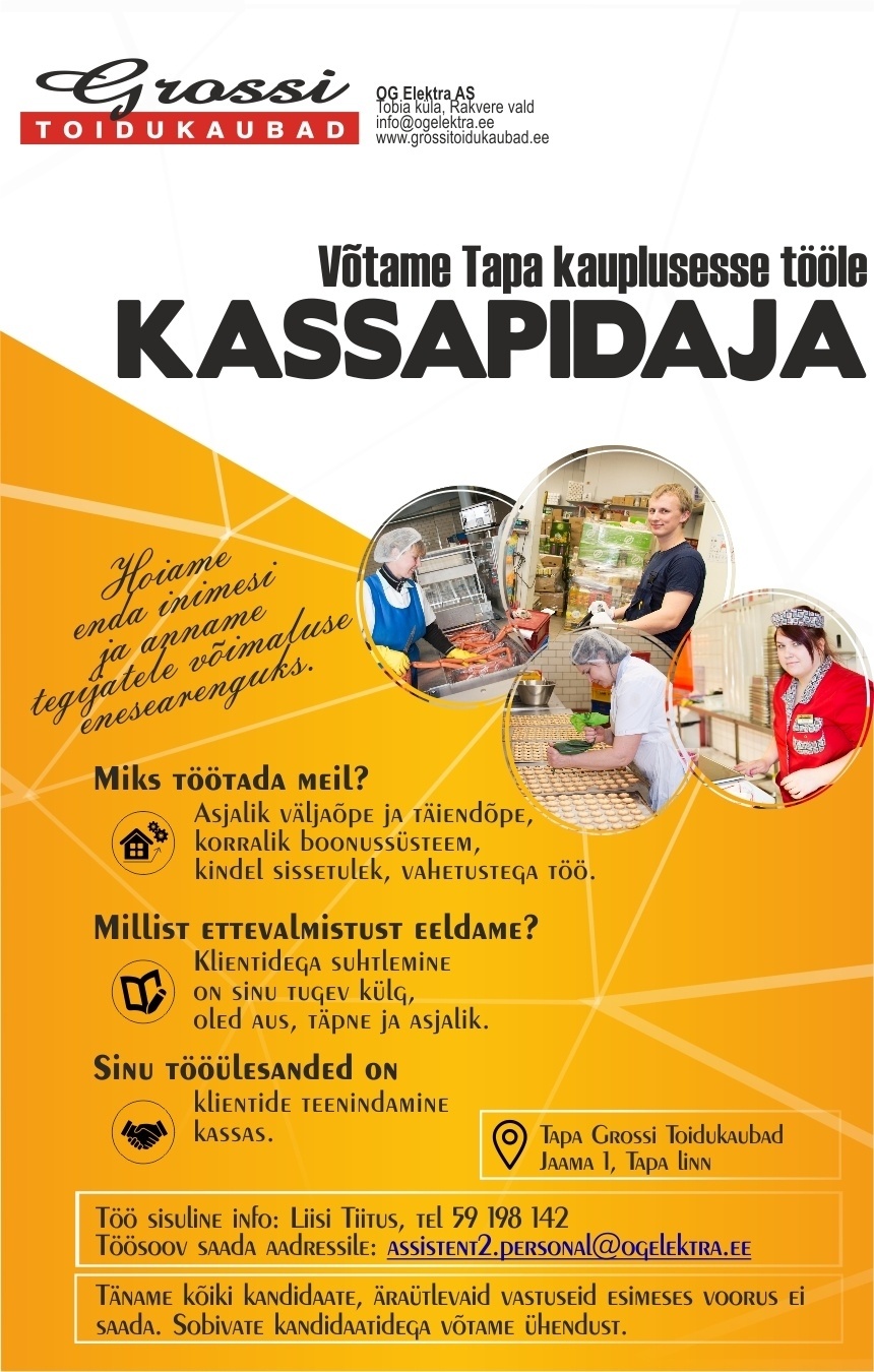 OG Elektra AS Kassapidaja (Tapa Kaubanduskeskus)