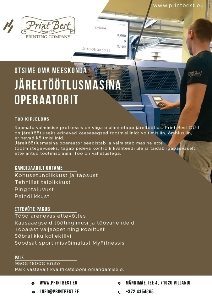 Print Best OÜ Järeltöötlusmasina operaator