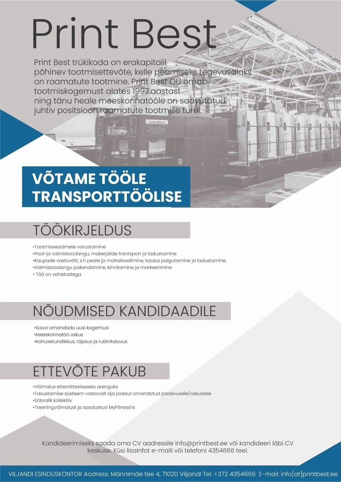Print Best OÜ Siselogistik/transporttööline