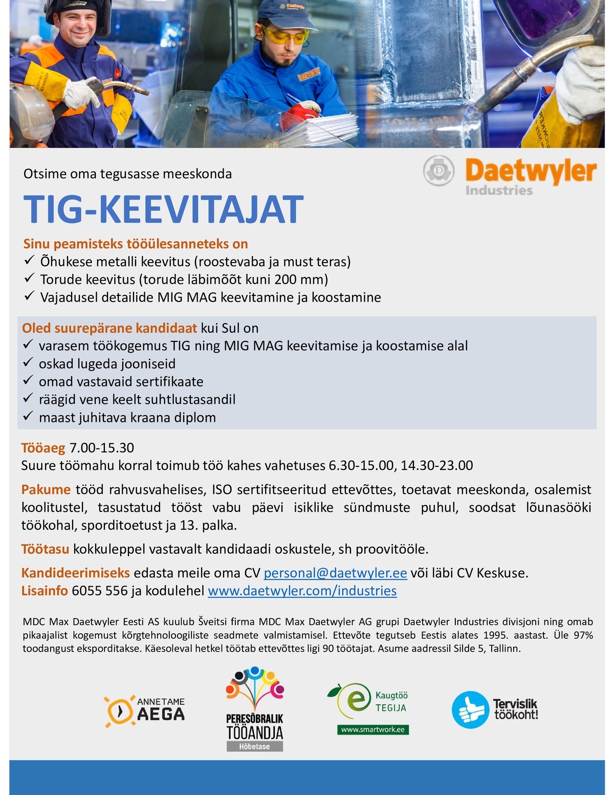 MDC Max Daetwyler Eesti AS TIG-keevitaja