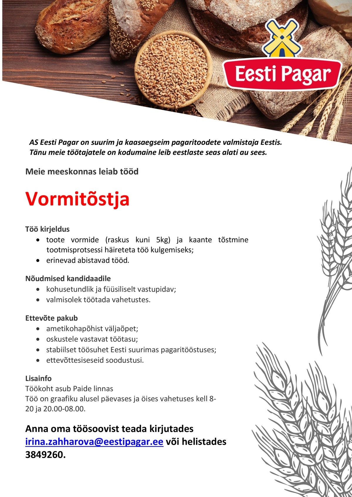 Eesti Pagar AS Vormitõstja (töökoht Paides)