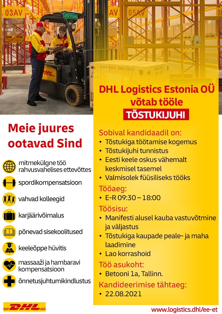 DHL LOGISTICS ESTONIA OÜ Tõstukijuht