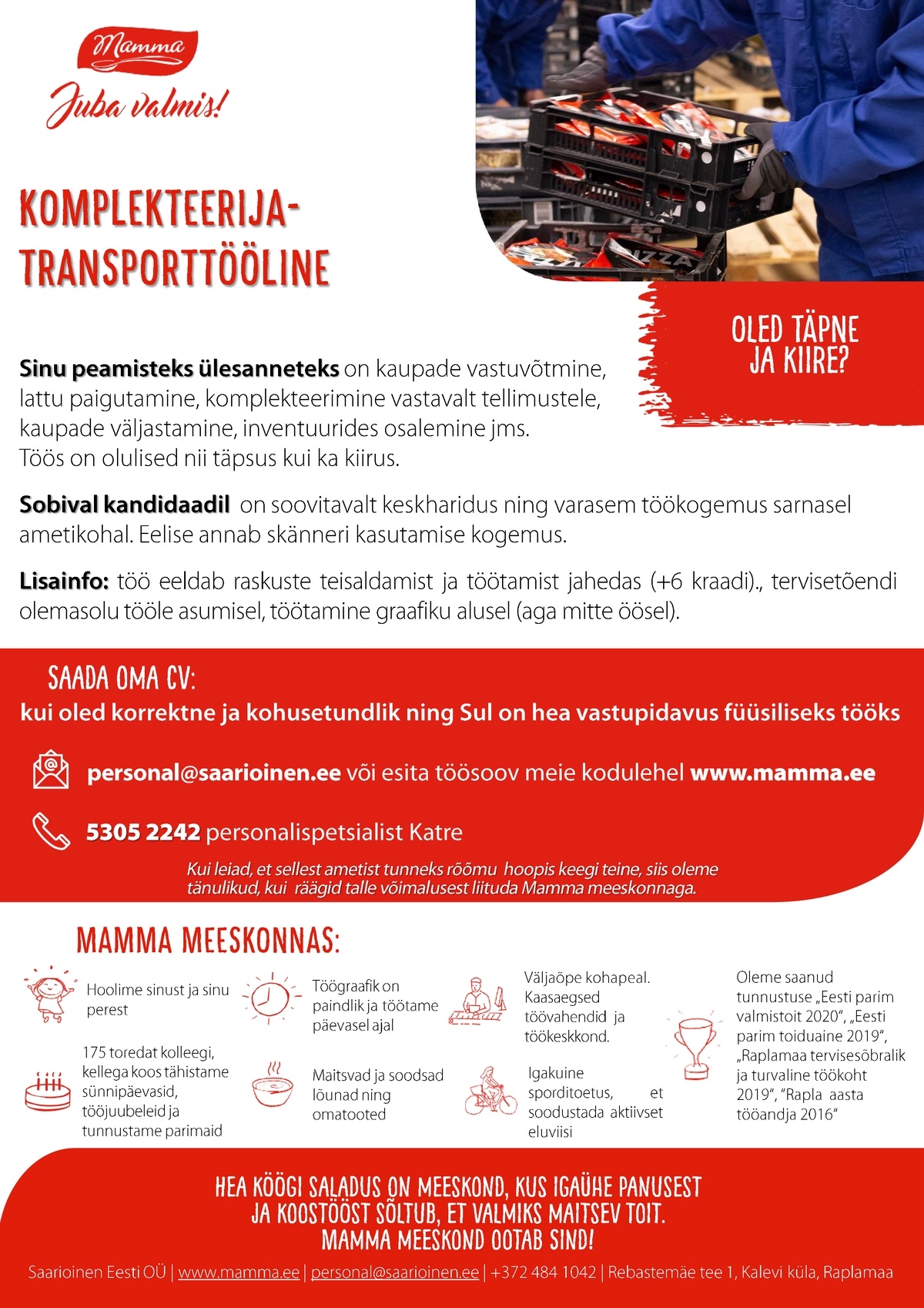 Saarioinen Eesti OÜ Komplekteerija-transporttööline