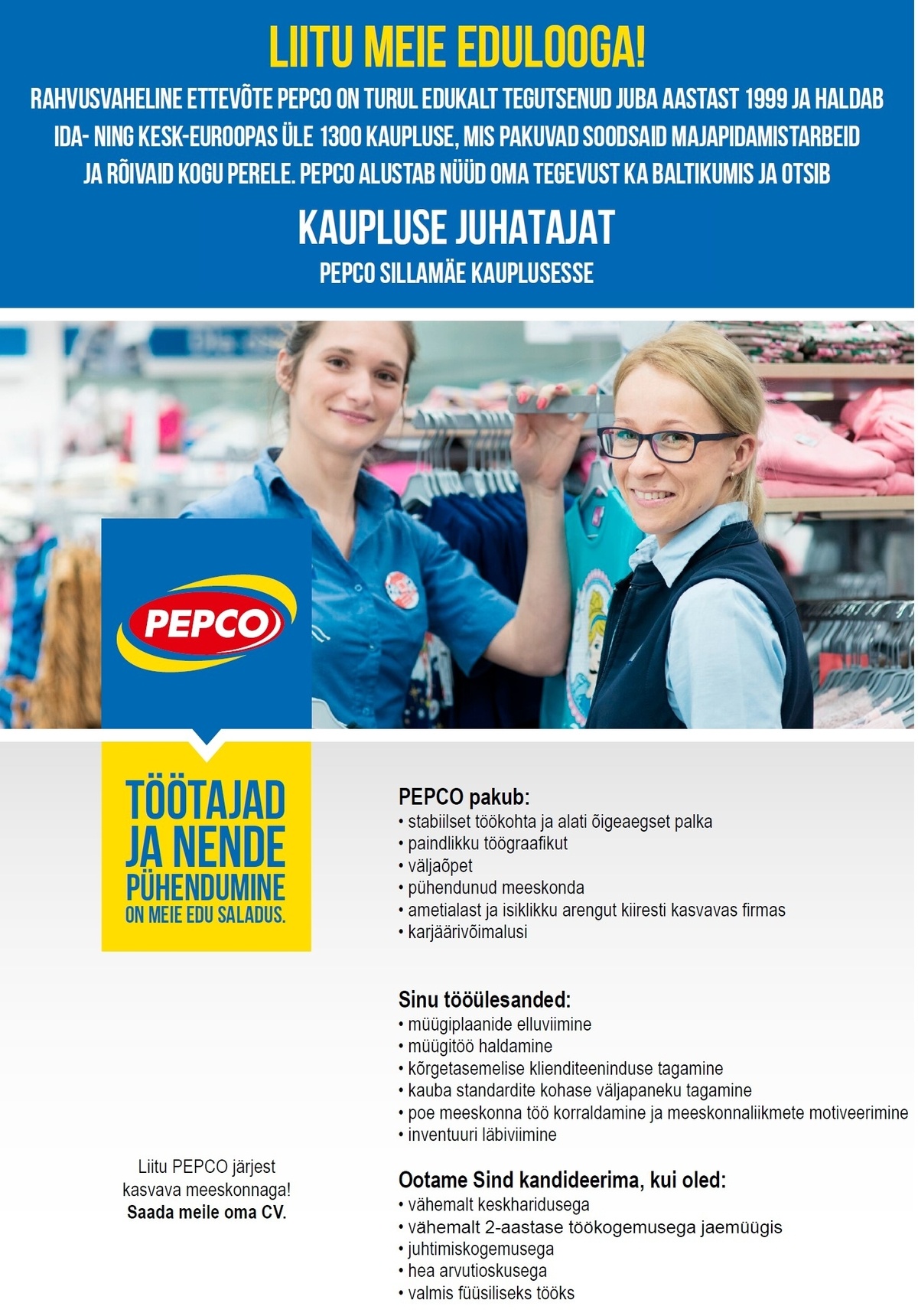 Pepco Estonia OÜ Kaupluse juhataja PEPCO Sillamäe kaupluses