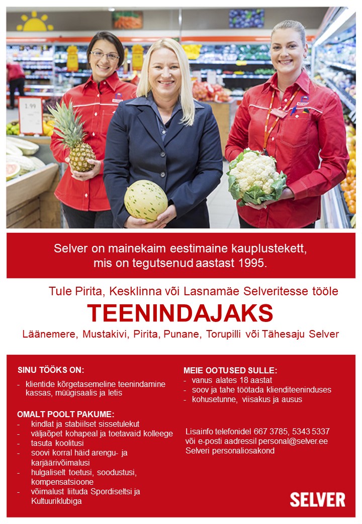 Selver Teenindaja Tallinna Selverites (Pirita, Lasnamäe)