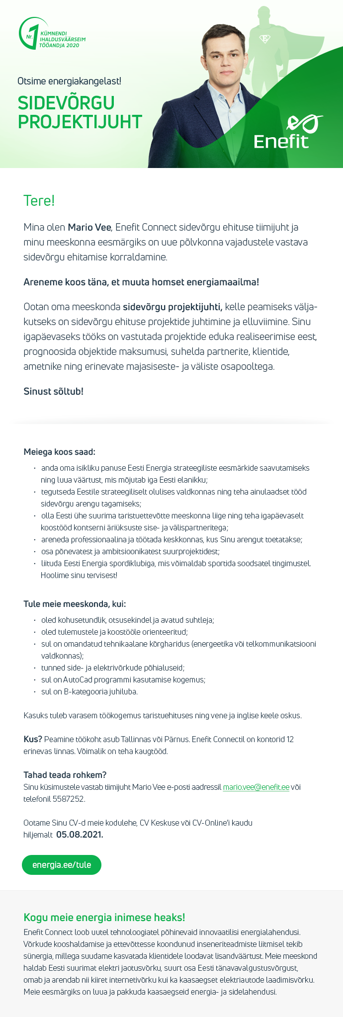 Eesti Energia AS SIDEVÕRGU PROJEKTIJUHT