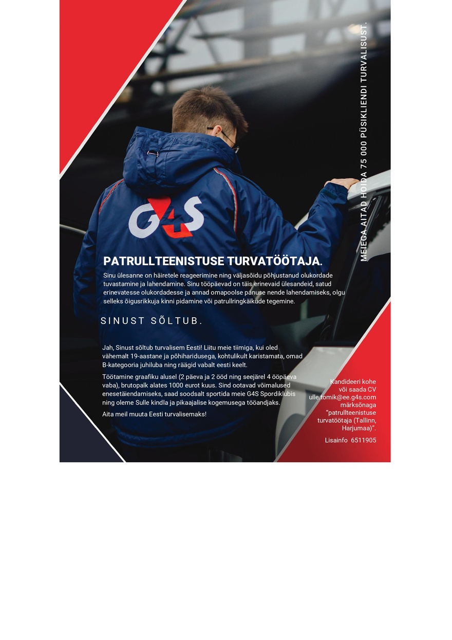 AS G4S Eesti Patrullteenistuse turvatöötaja (Tallinn, Harjumaa)