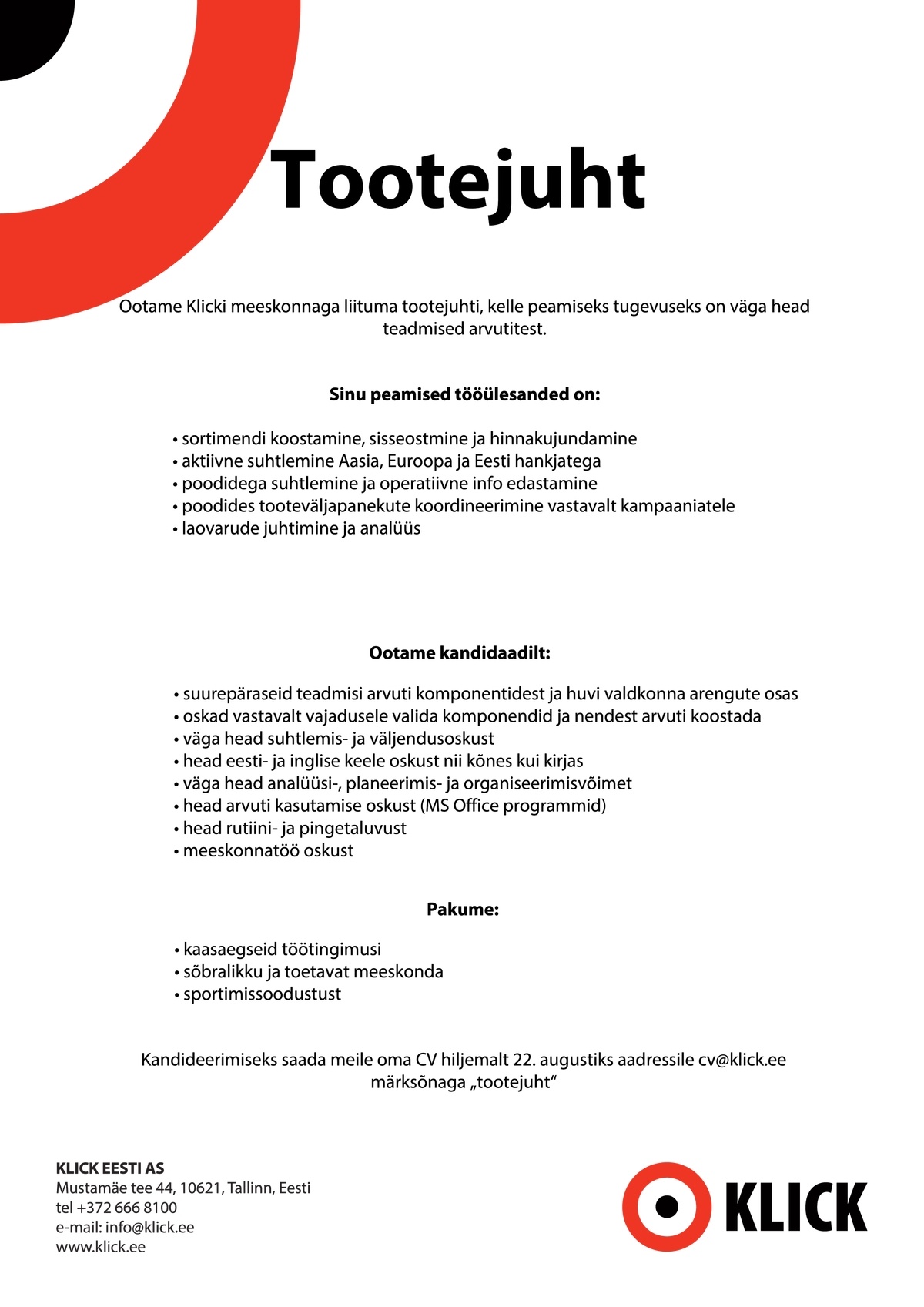 Klick Eesti AS Tootejuht