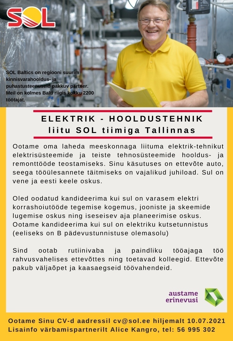 SOL Baltics OÜ ELEKTRIK - HOOLDUSTEHNIK Harjumaale