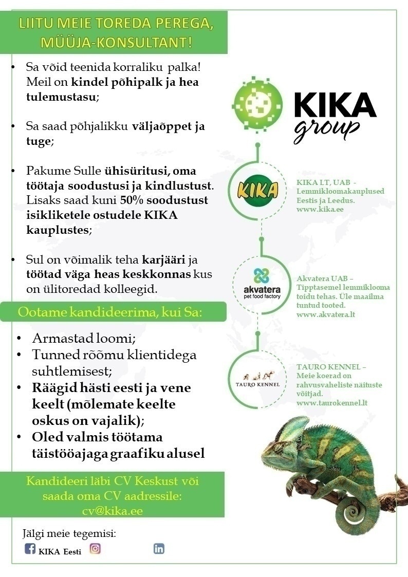 KIKA EE OÜ Müüja-konsultant (Keila Selveri KIKA kaupluses)