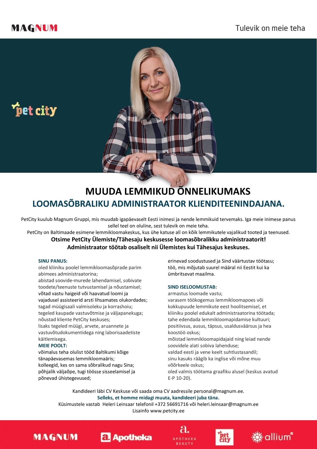 PET CITY OÜ Administraator Ülemiste/Tähesaju PetCitysse