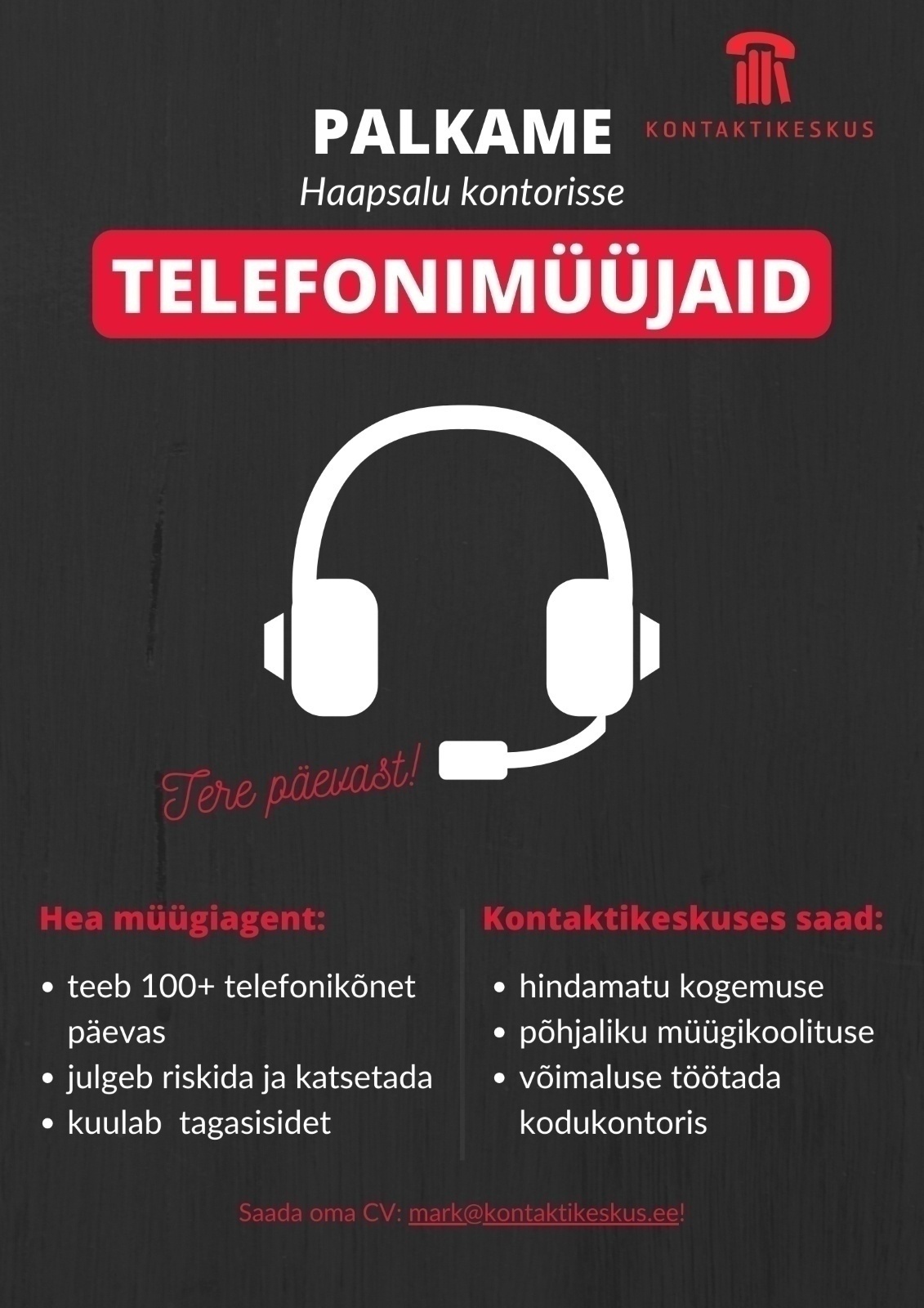 KONTAKTIKESKUS OÜ Telefonimüügi konsultant