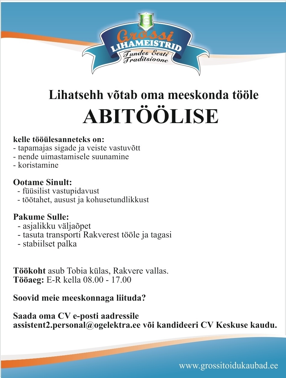 Lihakarn OÜ Abitööline (lihatsehhi tapamajas)