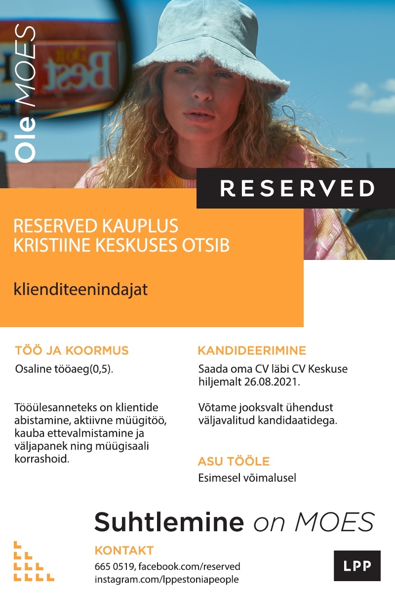 LPP Estonia OÜ Klienditeenindaja (osaline töökoormus) RESERVED kauplusesse Kristiine keskuses