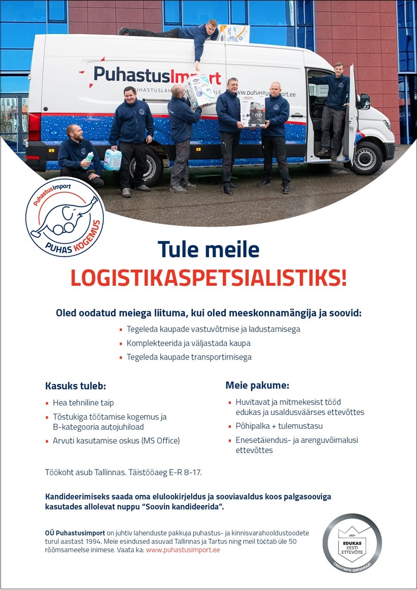 Puhastusimport OÜ Logistikaspetsialist