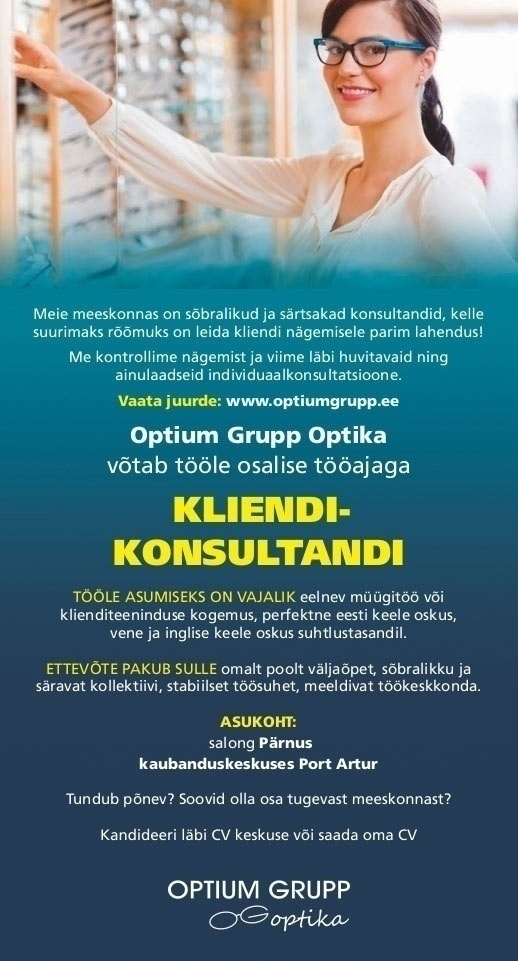 Optium Grupp Optika Klienditeenindaja