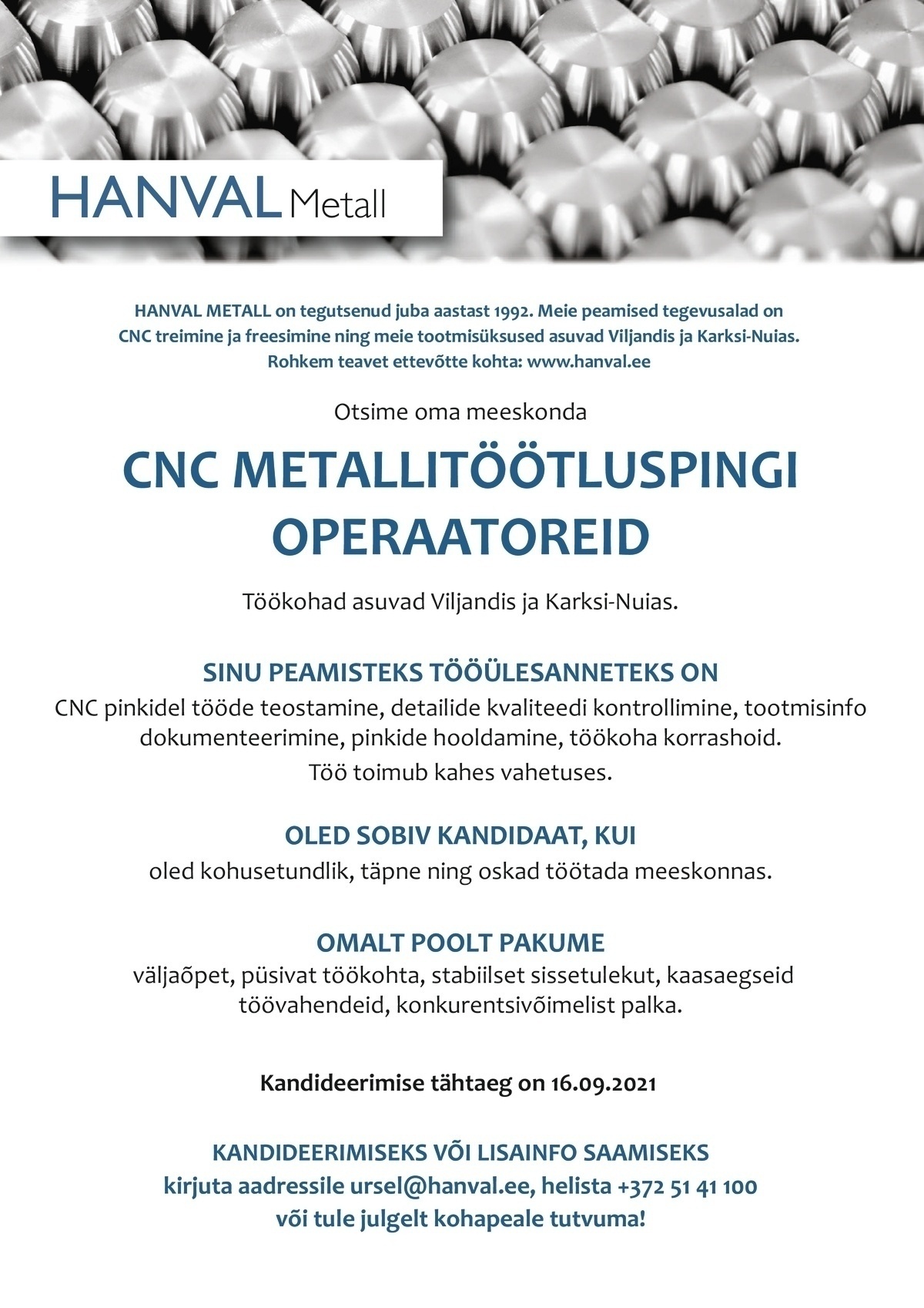 Hanval Metall OÜ Cnc operaator