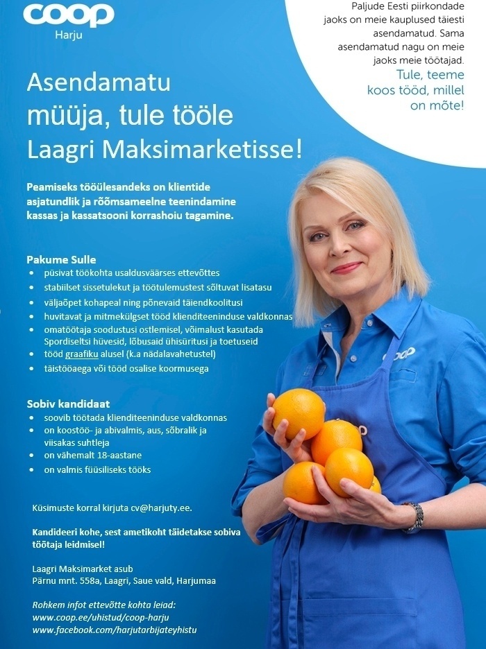 Harju Tarbijate Ühistu Kassiir Laagri Maksimarketisse (Coop Harju)