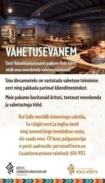 EESTI VABAÕHUMUUSEUM SA Vahetusevanem KOLU KÕRTSIS