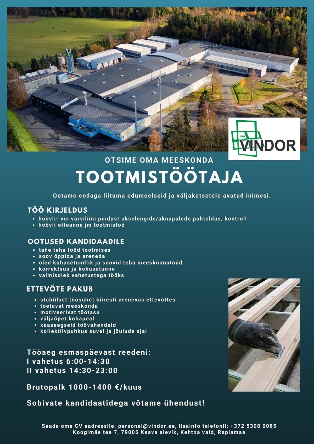 VINDOR OÜ Tootmistöötaja